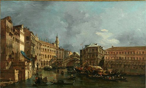 Francesco Guardi - Blick auf den Rialto und den Palazzo dei Camerlenghi - HUW 9 - Bavarian State Painting Collections. Free illustration for personal and commercial use.