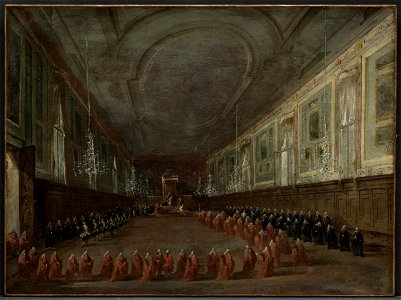 Francesco Guardi - Pope Pius VI Descending the Throne to Take Leave of the Doge in the Hall of SS. Giovanni e Paolo, 17 - 1949.187 - Cleveland Museum of Art