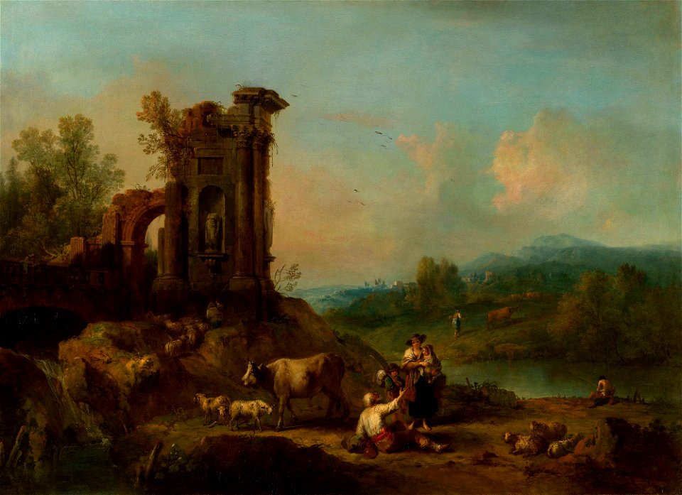 Francesco Zuccarelli (Pitigliano 1702-Florence 1788) - Landscape with Classical Ruins, Cattle and Figures - RCIN 404376 - Royal Collection