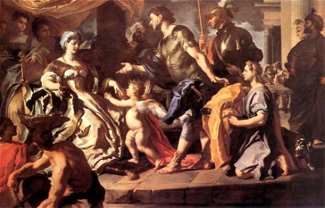 Francesco Solimena - Dido Receiving Aeneas and Cupid Disguised as Ascanius - WGA21623. Free illustration for personal and commercial use.