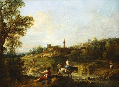 Francesco Zuccarelli (Pitigliano 1702-Florence 1788) - Landscape with a Woman fording a Stream on Horseback - RCIN 401272 - Royal Collection