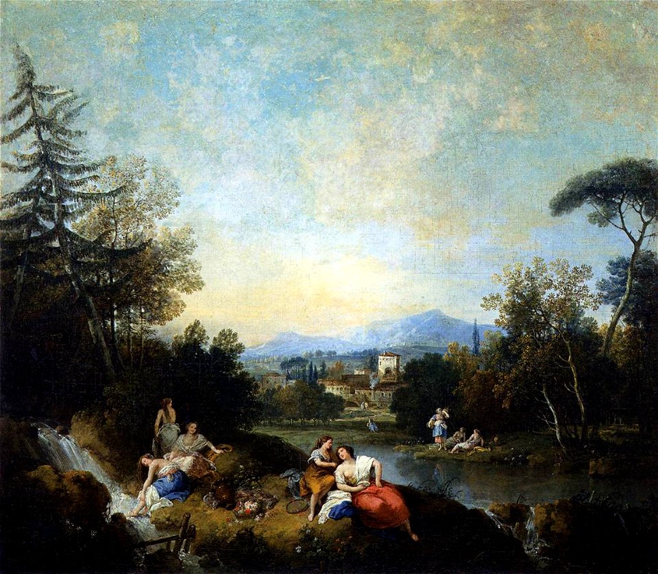 Francesco Zuccarelli - Landscape with Girls at the River - WGA26014
