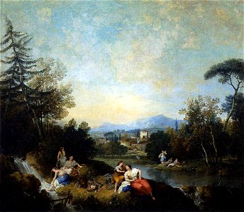 Francesco Zuccarelli - Landscape with Girls at the River - WGA26014