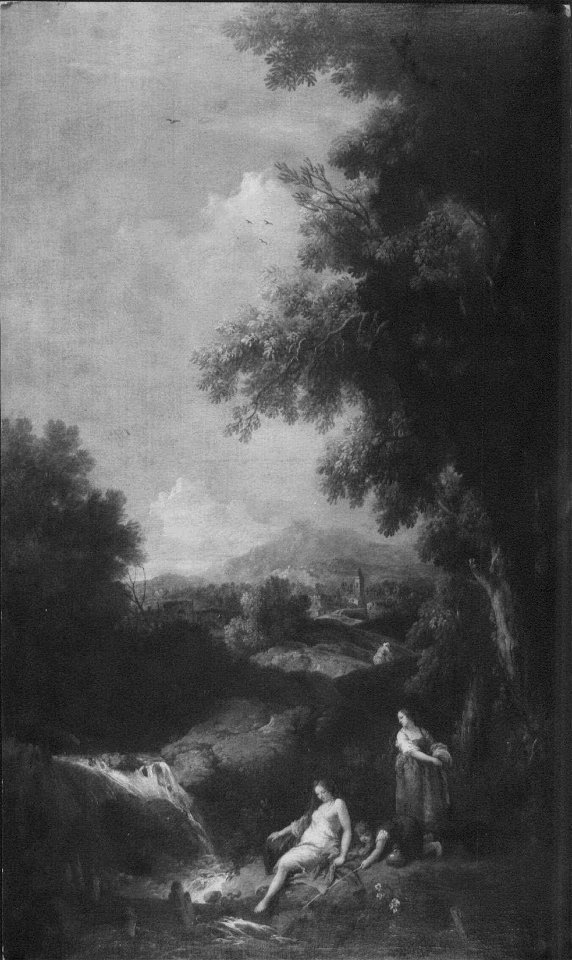 Francesco Zuccarelli (Pitigliano 1702-Florence 1788) - Landscape with a Waterfall and Two Women with a Boy Fishing - RCIN 407229 - Royal Collection
