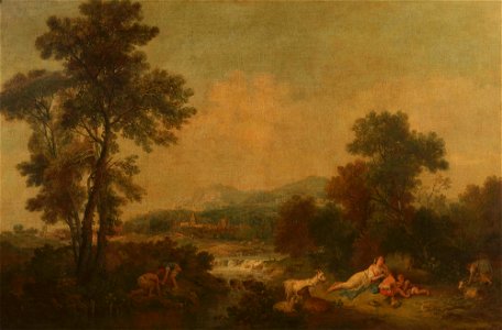 Francesco Zuccarelli (Pitigliano 1702-Florence 1788) - Landscape with a Stream and a Reclining Woman and Two Boys Beside Her - RCIN 406806 - Royal Collection