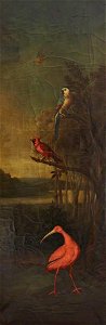 Francis Barlow (1626-1704) (style of) - Birds in a River Landscape, A Red Stork, a Red Finch, a Macaw and a Bird in the Air - 515719 - National Trust