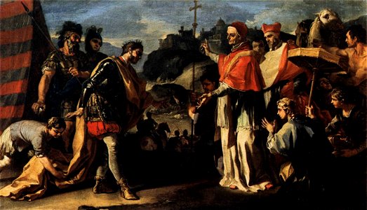 Francesco Solimena - The Meeting of Pope Leo and Attila - WGA21629