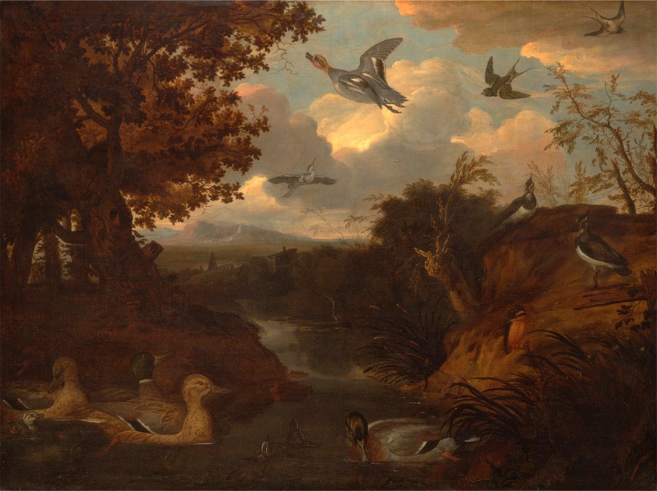 Francis Barlow - Ducks and Other Birds about a Stream in an Italianate Landscape - Google Art Project