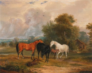 Francis Calcraft Turner - Horses Grazing- Mares and Foals in a Field - Google Art Project. Free illustration for personal and commercial use.