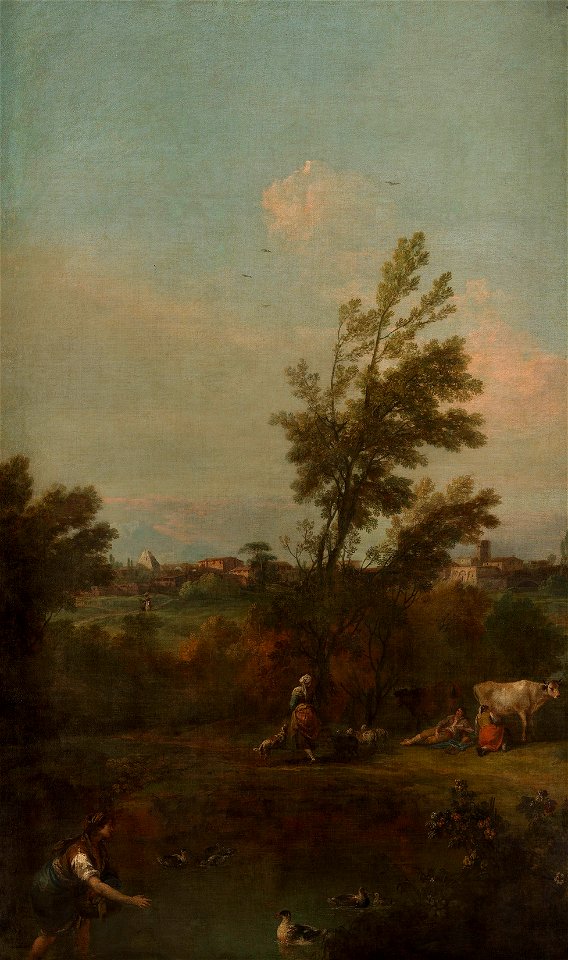 Francesco Zuccarelli (Pitigliano 1702-Florence 1788) - Landscape with a Woman Wading in a Pond with Ducks - RCIN 405938 - Royal Collection
