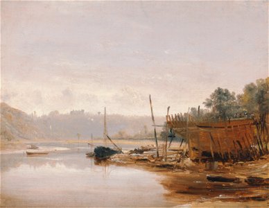 Francis Danby - Boat Building near Dinan, Brittany - Google Art Project. Free illustration for personal and commercial use.