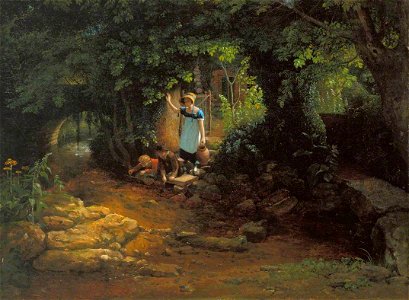 Francis Danby (1793-1861) - Children by a Brook - T03667 - Tate. Free illustration for personal and commercial use.