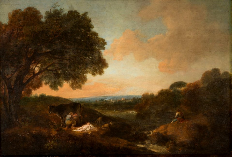 Francesco Zuccarelli (Pitigliano 1702-Florence 1788) - Landscape with a Sleeping Child and a Woman Milking a Cow - RCIN 401201 - Royal Collection