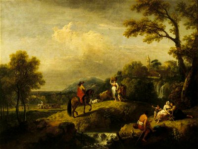 Francesco Zuccarelli (1702-1788) - An Italian Landscape with Figures by a Waterfall and a Man on Horseback - 138278 - National Trust