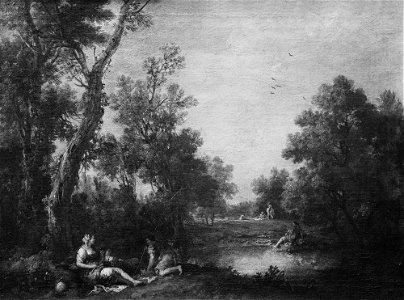 Francesco Zuccarelli (Pitigliano 1702-Florence 1788) - Landscape with Peasant Women Resting by a Pond in a Wood - RCIN 401273 - Royal Collection