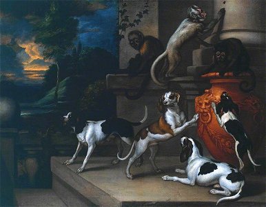Francis Barlow (1626-1704) - Monkeys and Dogs Playing - T05572 - Tate