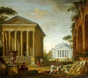 Francis Harding (active c.1730-c.1766) (attributed to) - Architectural Capriccio with the Pantheon and the Maison Carrée - 732275 - National Trust