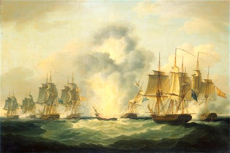 Francis Sartorius - Four frigates capturing Spanish treasure ships, 5 October 1804. Free illustration for personal and commercial use.
