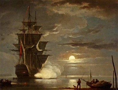 Francis Swaine (1730-1782) - A Ship Firing a Gun by Moonlight - BHC1086 - Royal Museums Greenwich