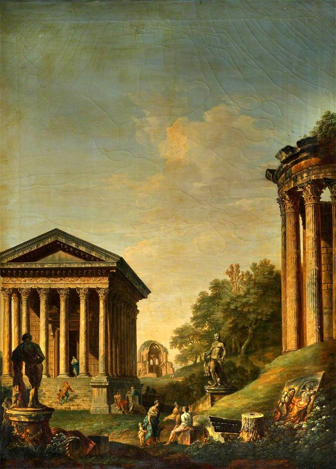 Francis Harding (active c.1730-c.1766) (attributed to) - Architectural Capriccio with the Maison Carré and the Temples of Vesta and Minerva Medica (after Gio - 1441473 - National Trust