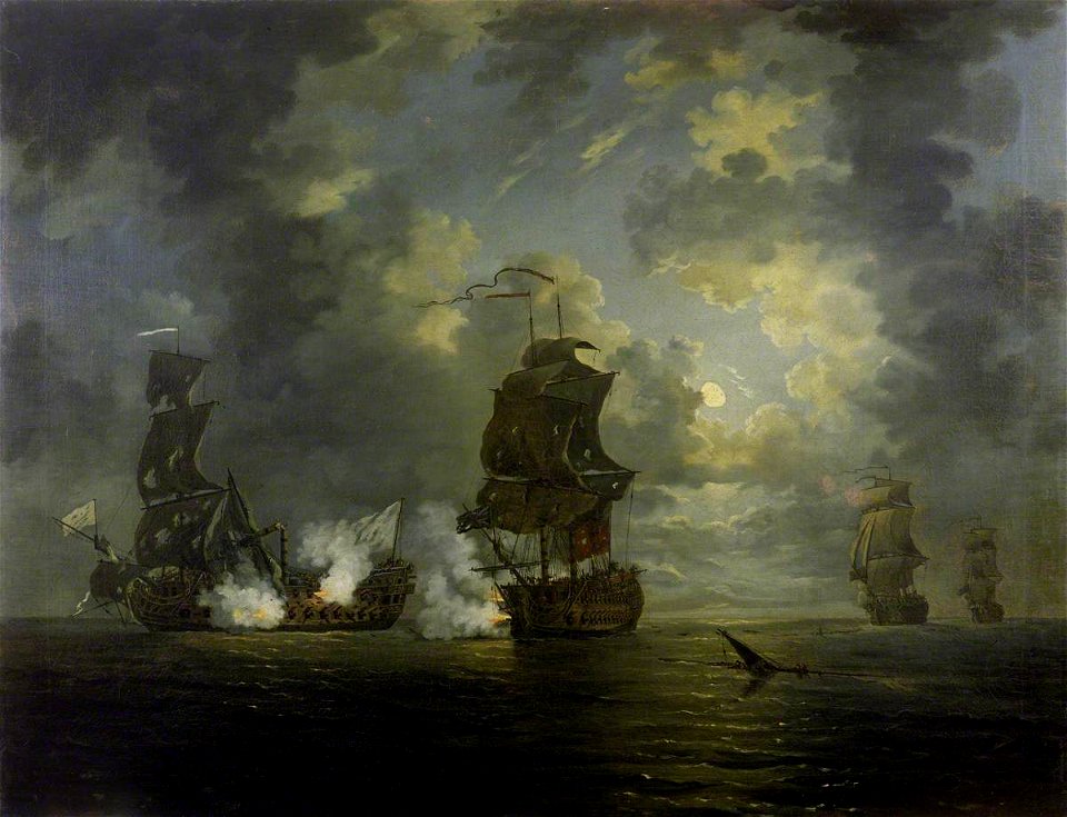 Francis Swaine (1730-1782) - The Capture of the 'Foudroyant' by HMS 'Monmouth', 28 February 1758 - BHC0383 - Royal Museums Greenwich