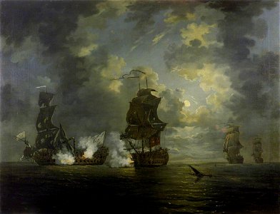 Francis Swaine (1730-1782) - The Capture of the 'Foudroyant' by HMS 'Monmouth', 28 February 1758 - BHC0383 - Royal Museums Greenwich