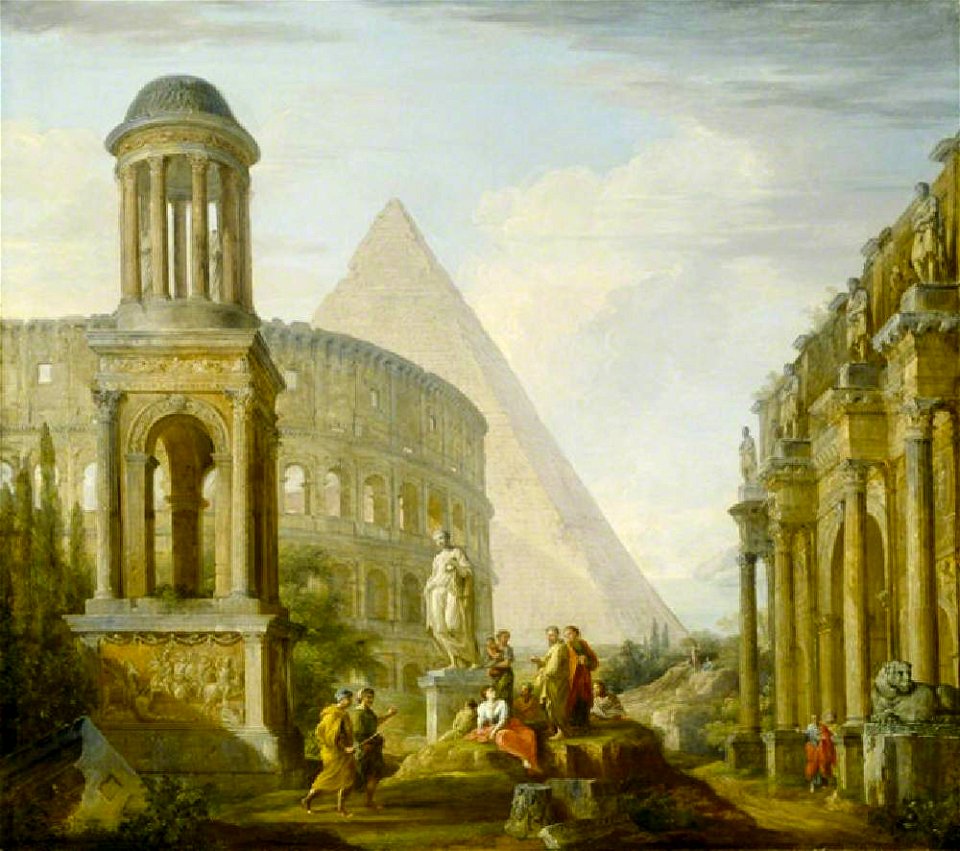 Francis Harding (active c.1730-c.1766) - Architectural Capriccio with the Tomb of the Giulii, the Colosseum and a Triumphal Arch (style of Giovanni Paolo Panini) - 732375 - National Trust