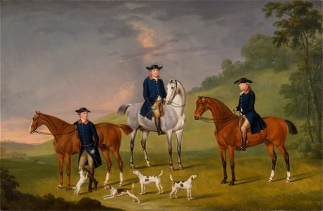 Francis Sartorius - John Corbet, Sir Robert Leighton and John Kynaston with their Horses and Hounds - Google Art Project. Free illustration for personal and commercial use.