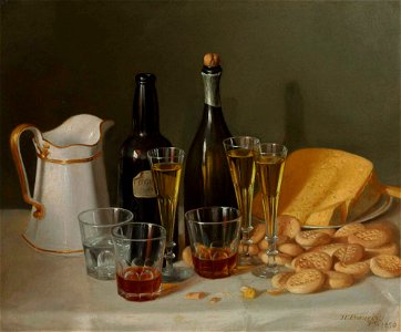 John F. Francis - Still Life with Cheese and Wine. Free illustration for personal and commercial use.