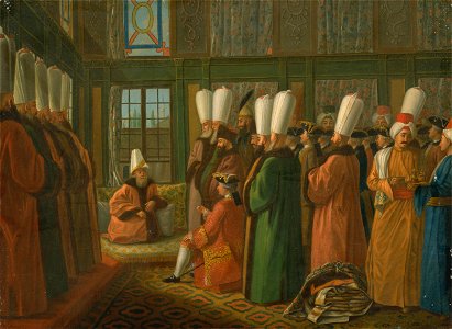 Francis Smith - The Grand Vizier giving Audience to the English Ambassador - Google Art Project. Free illustration for personal and commercial use.