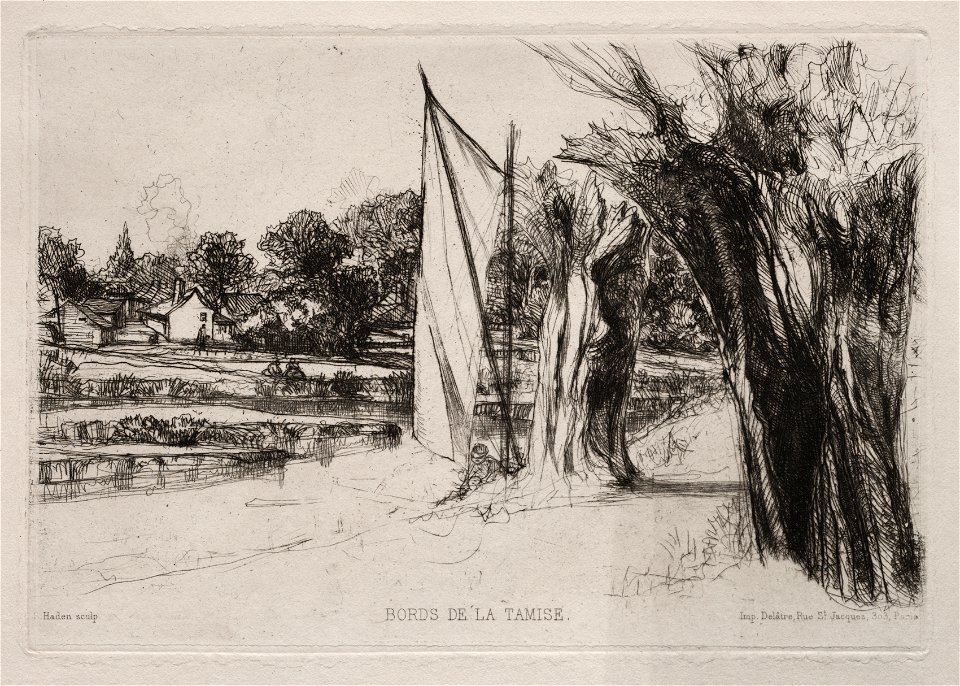 Francis Seymour Haden (British, 1818-1910) - Thames Ditton - With a Sail - 1949.101 - Cleveland Museum of Art