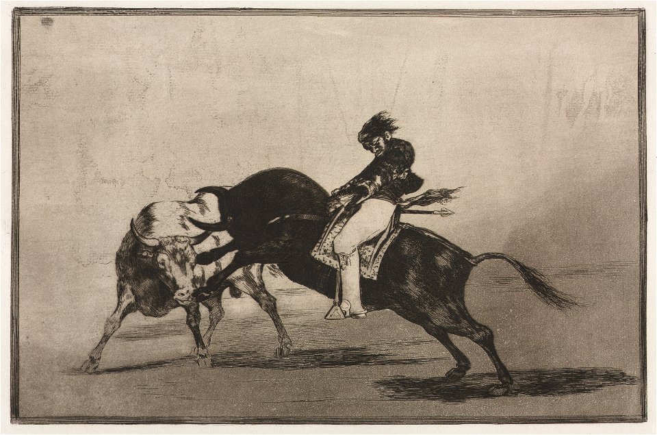 Francisco de Goya (Spanish, 1746-1828) - Bullfights, The Same Ceballos Mounted on Another Bull Breaks Short Spears in the Ring at Madrid - 1923.563 - Cleveland Museum of Art