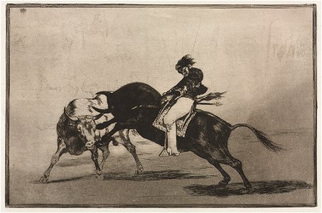 Francisco de Goya (Spanish, 1746-1828) - Bullfights, The Same Ceballos Mounted on Another Bull Breaks Short Spears in the Ring at Madrid - 1923.563 - Cleveland Museum of Art