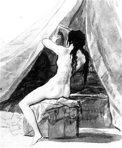 Francisco de Goya y Lucientes - Nude Woman Holding a Mirror - WGA10155. Free illustration for personal and commercial use.