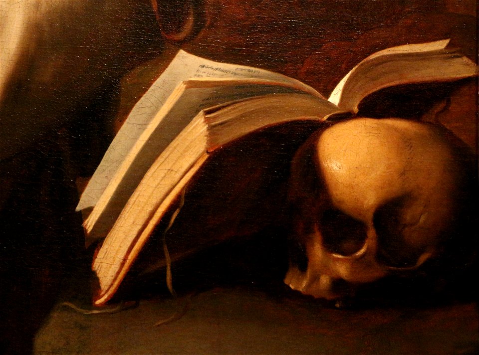 Francisco de zurbaran, san francesco in meditazione, 1650 ca. 03 libro e teschio
