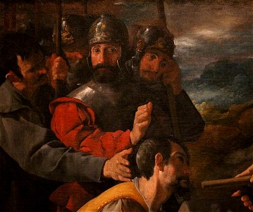 Francisco de zurbarán, san pietro nolasco che ritrova l'immagine della vergine di el puig, 1630, 02 militari