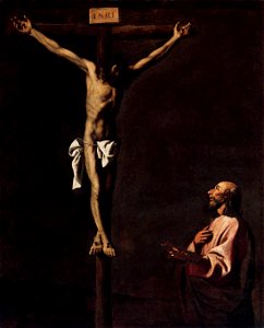 Francisco de Zurbarán - Saint Luke as a Painter before Christ on the Cross - WGA26077. Free illustration for personal and commercial use.