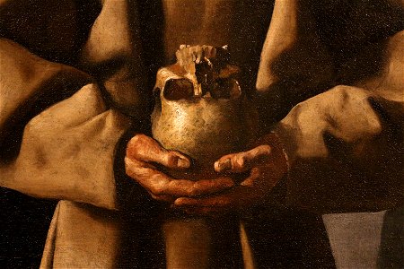 Francisco de zurbaran, san francesco d'assisi medita sulla morte, 1630-34, 03 teschio