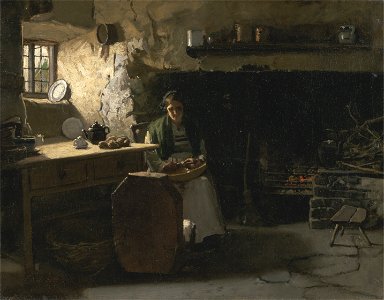 Frank Holl - Peeling Potatoes - Google Art Project. Free illustration for personal and commercial use.