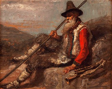 Frank Buchser - Sitzender alter Hirte mit Sackpfeife in den Alpen