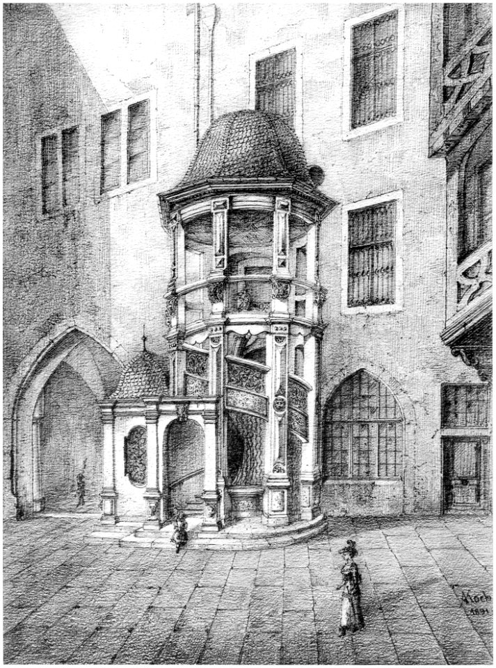 Frankfurt Am Main-Adolf Koch-AFFMVANDNGUB-010-Treppenthuermchen im Hofe des Roemers 1605