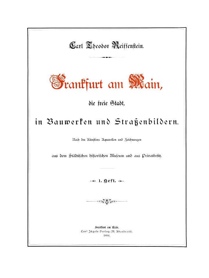 Frankfurt Am Main-Carl Theodor Reiffenstein-FFMDFSIBUS-Heft 01-1894-001-Umschlag-Vorderseite-Recto