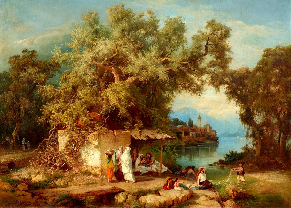 Paul von Franken - Kaukasus-Landschaft mit Rastenden und Badenden (1868)