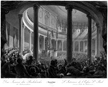Frankfurt Am Main-Jakob Fuerchtegott Dielmann-FFMADIUSAAUNZ-021-Das Innere der Paulskirche als Parlamentshaus