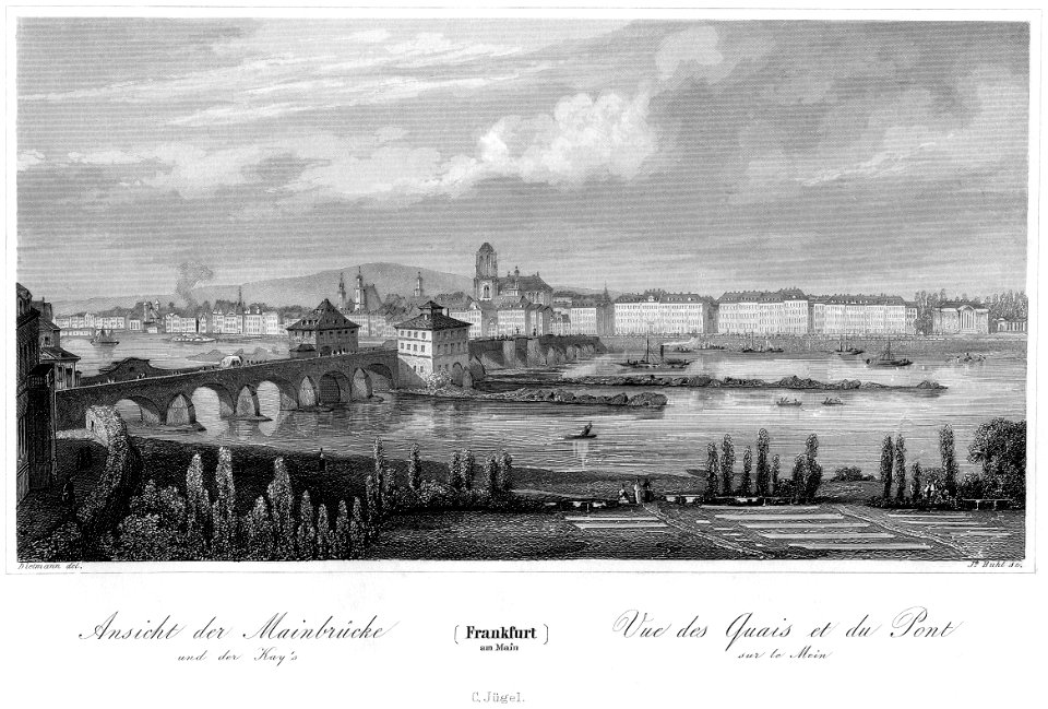 Frankfurt Am Main-Jakob Fuerchtegott Dielmann-FFMADIUSAAUNZ-003-Ansicht der Mainbruecke und der Kay s