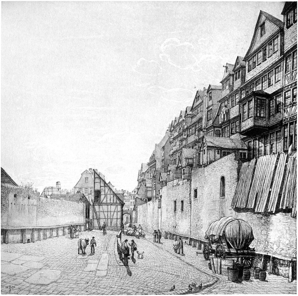 Frankfurt Am Main-Peter Becker-BAAF-007-Der Viehhof und die Hinterhaeuser der Judengasse nach Sueden gesehen-1872