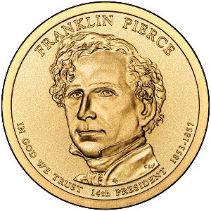 Franklin Pierce $1 Presidential Coin obverse sketch. Free illustration for personal and commercial use.