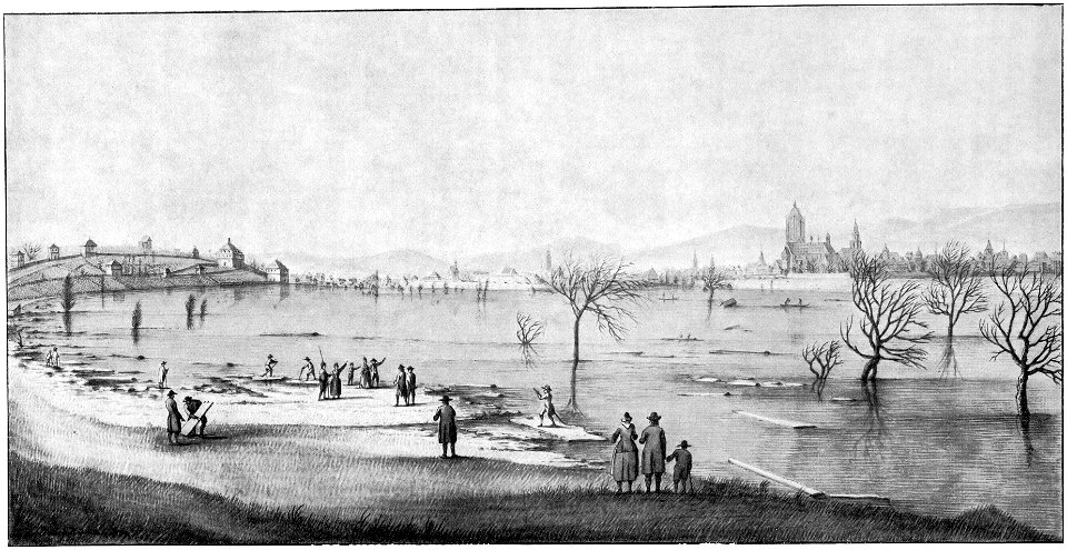 Frankfurt Am Main-Johann Kaspar Zehender-DALDSFAM-032-Hochwasser mit den ueberschwemmten Wiesen vor Oberrad