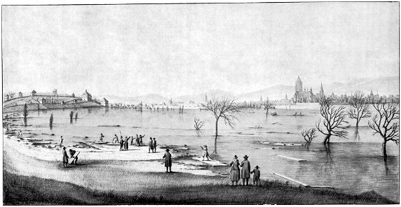 Frankfurt Am Main-Johann Kaspar Zehender-DALDSFAM-032-Hochwasser mit den ueberschwemmten Wiesen vor Oberrad