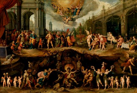 Frans Francken (II) - Mankind's Eternal Dilemma – The Choice Between Virtue and Vice. Free illustration for personal and commercial use.